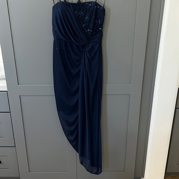 {Jump Apparel}Sz 5/6 Strapless Navy Sequined Short Dress w/Sheer Long SkirtCover - Picture 2 of 10